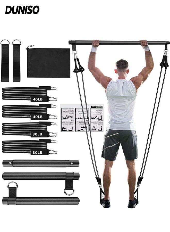 Pilates Bar Kit with Resistance Bands,Portable Yoga Exercise Pilate Stick Set,3-Section Pilates Bar,Sturdy and Durable,for Legs,Hip,Waist and Arm,Exercise Fitness Equipment for Women & Men Home Gym Yoga